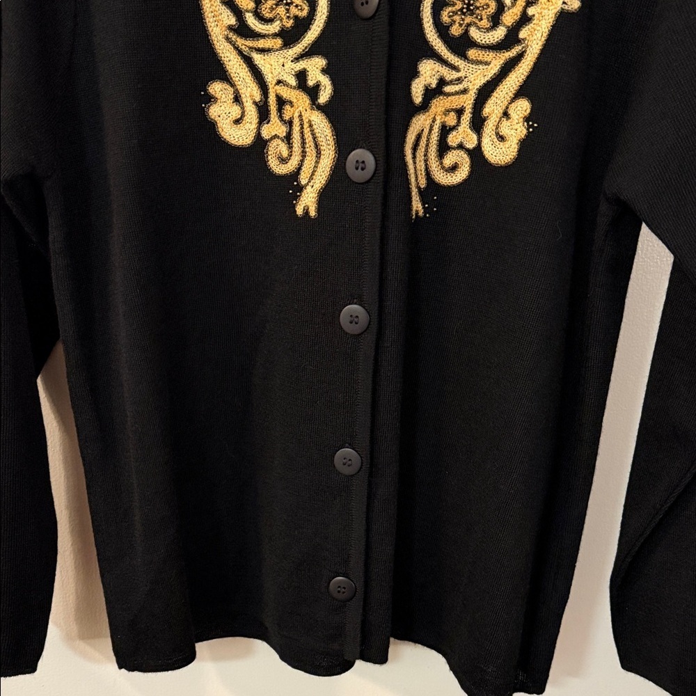 Carole Little Black Cardigan with Gold Embroidery - Picture 6 of 9